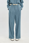 Light blue wool silk tweed pants with pleats