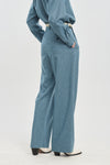 Light blue wool silk tweed pants with pleats