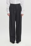 Black wool silk tweed pants with pleats