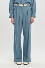 Light blue wool silk tweed pants with pleats