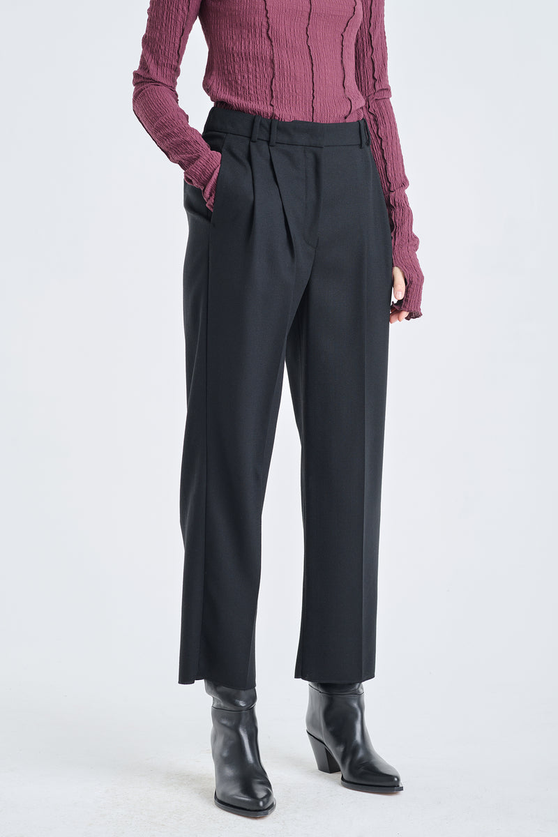 Black viscose wool cropped pants