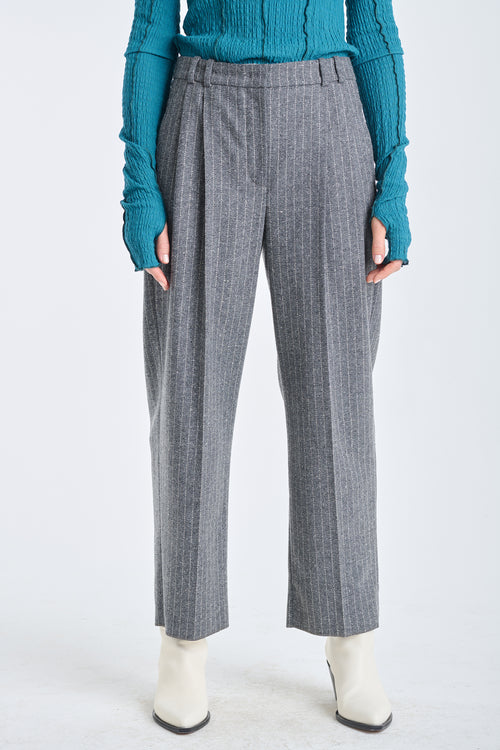 Grey striped wool cropped pants