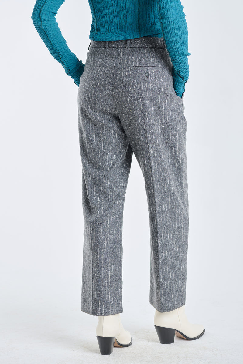 Grey striped wool cropped pants