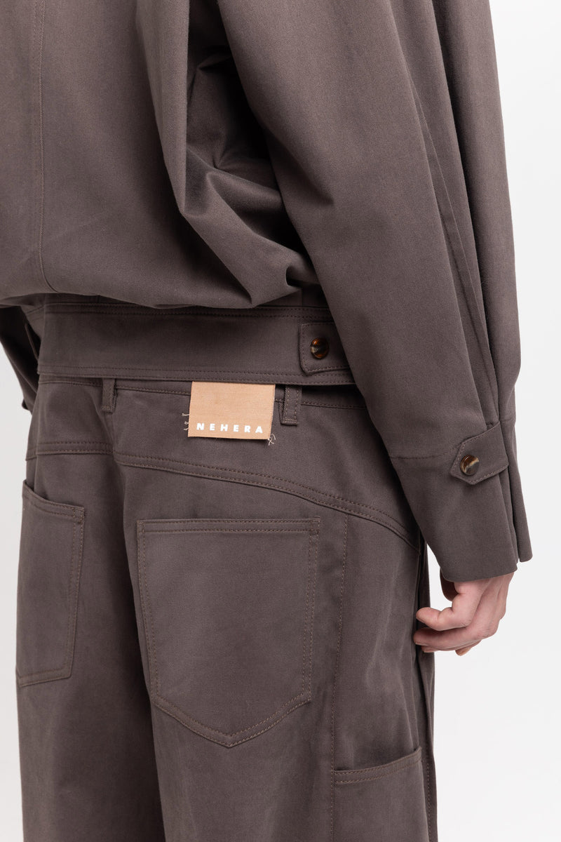 Earth brown soft touch cotton bow-leg jeans