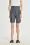 Anthracite linen cotton stretch shorts with pleats