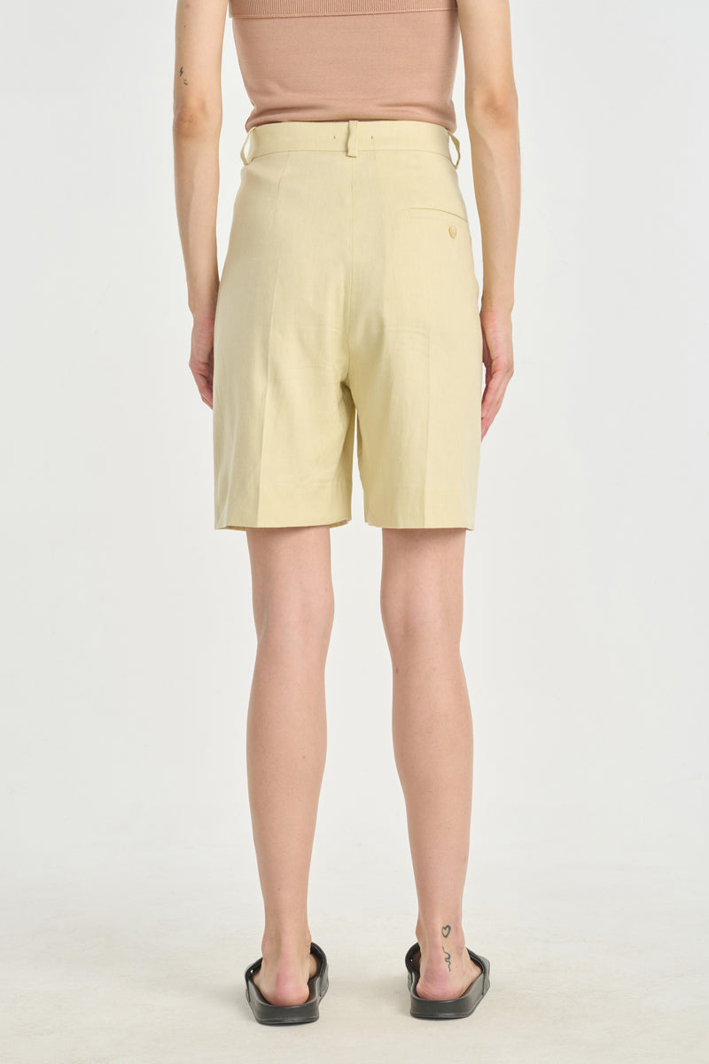 Vanilla linen cotton stretch shorts with pleats