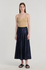 Blue&beige printed silk reversible skirt