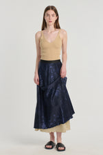 Blue&beige printed silk reversible skirt