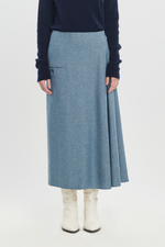 Light blue wool silk tweed asymmetric skirt