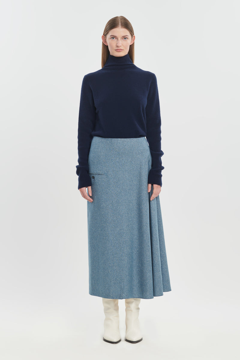 Light blue wool silk tweed asymmetric skirt