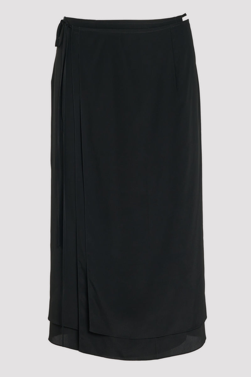 Black crepe de chine wrap skirt