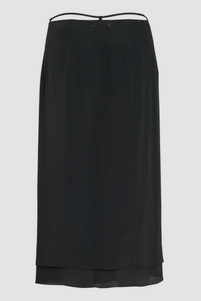 Black crepe de chine wrap skirt