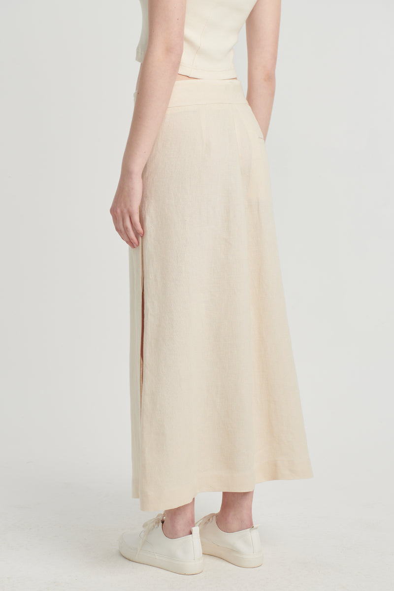 Ivory linen skirt with rib detail