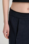 Navy linen skirt with rib detail