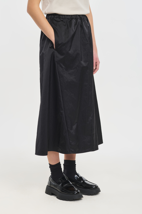 Black wax finish A-line midi skirt