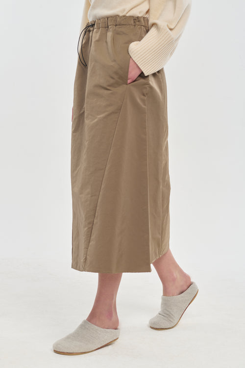 Dark beige trench cotton A-line midi skirt