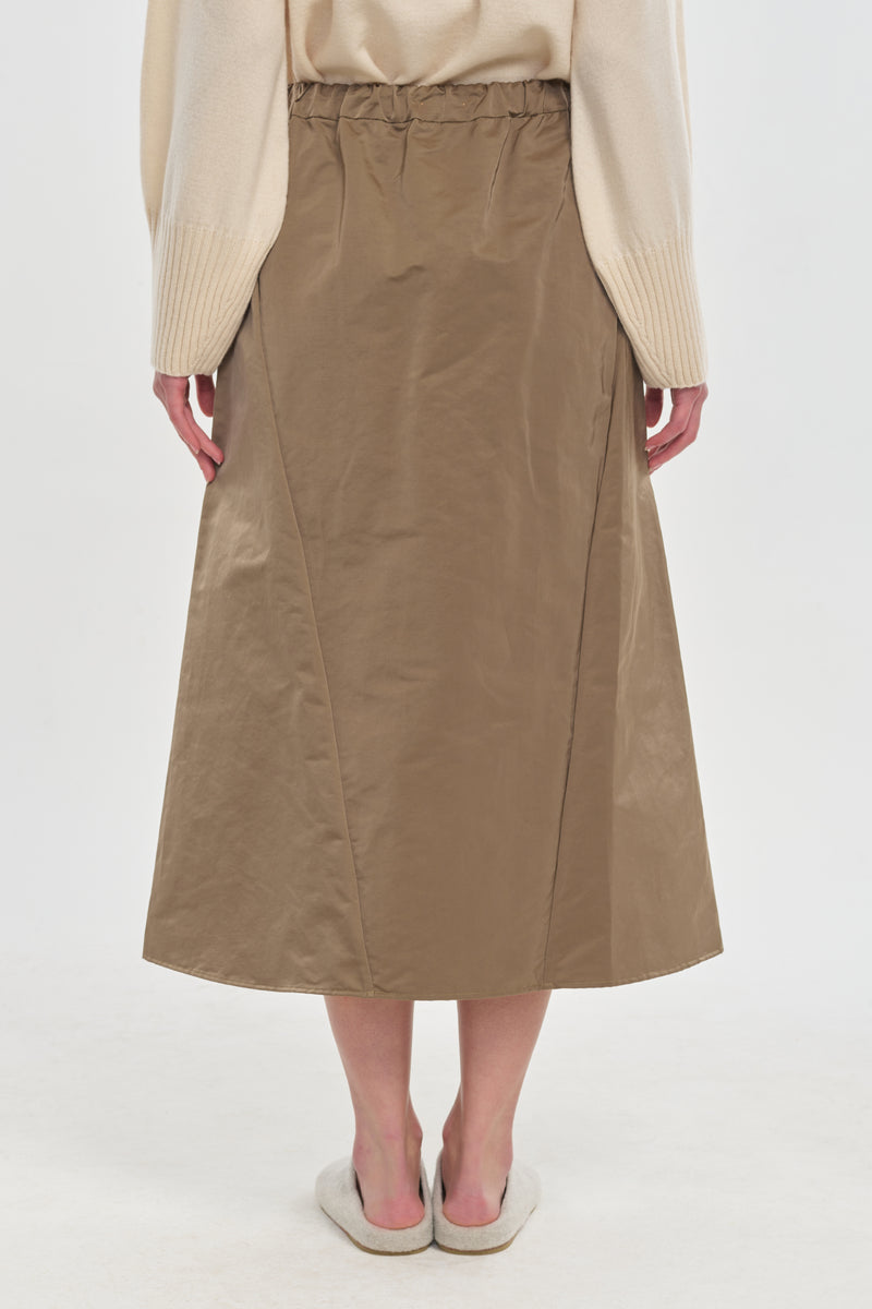 Dark beige trench cotton A-line midi skirt