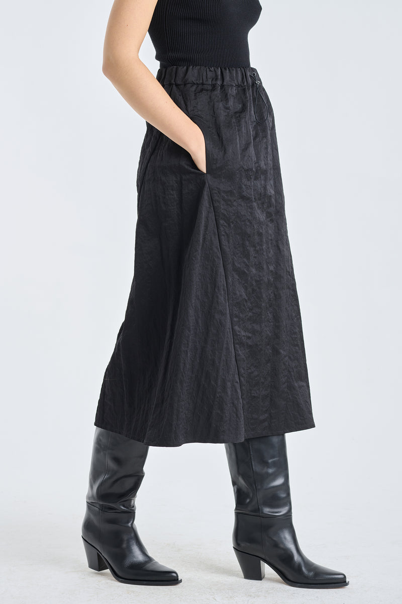 Black nylon midi skirt