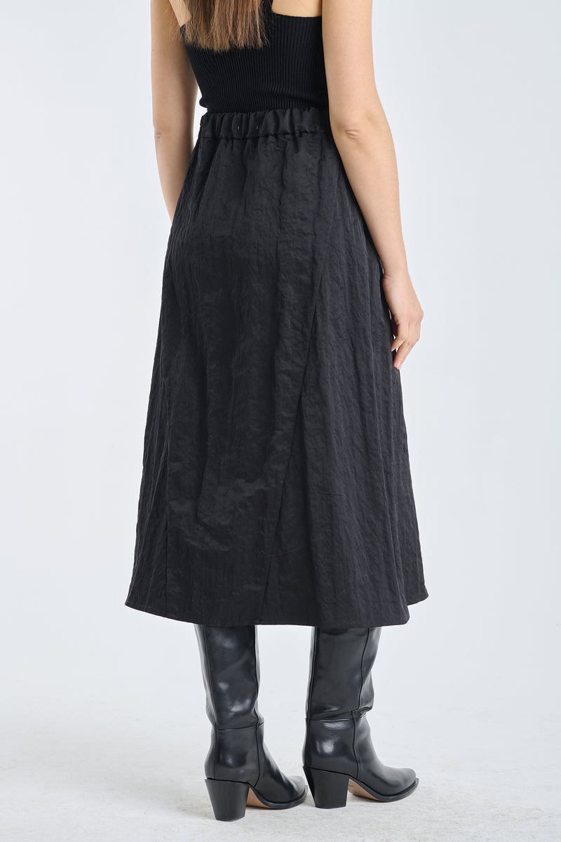 Black nylon midi skirt