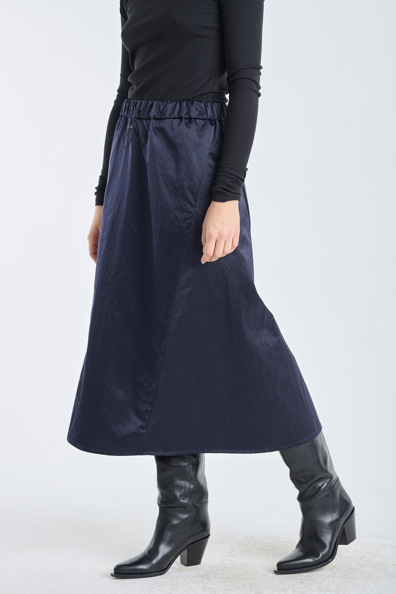 Dark blue nylon midi skirt