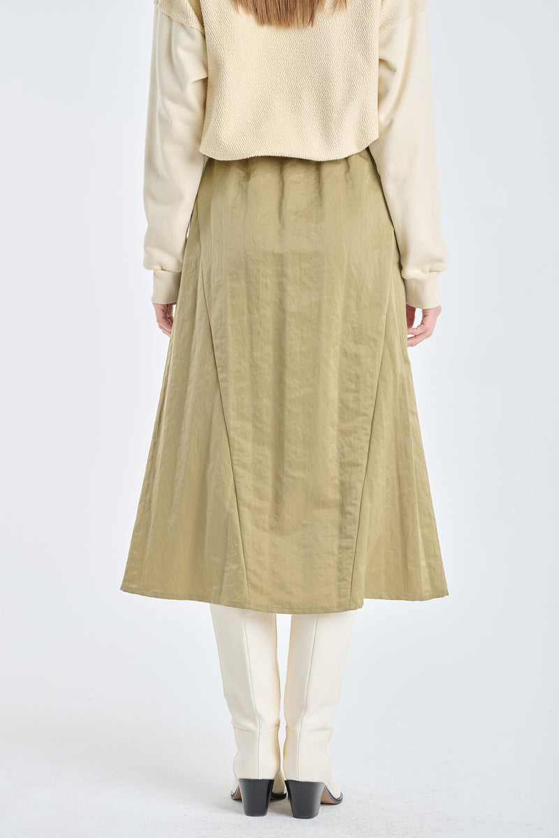 Gold & green nylon midi skirt
