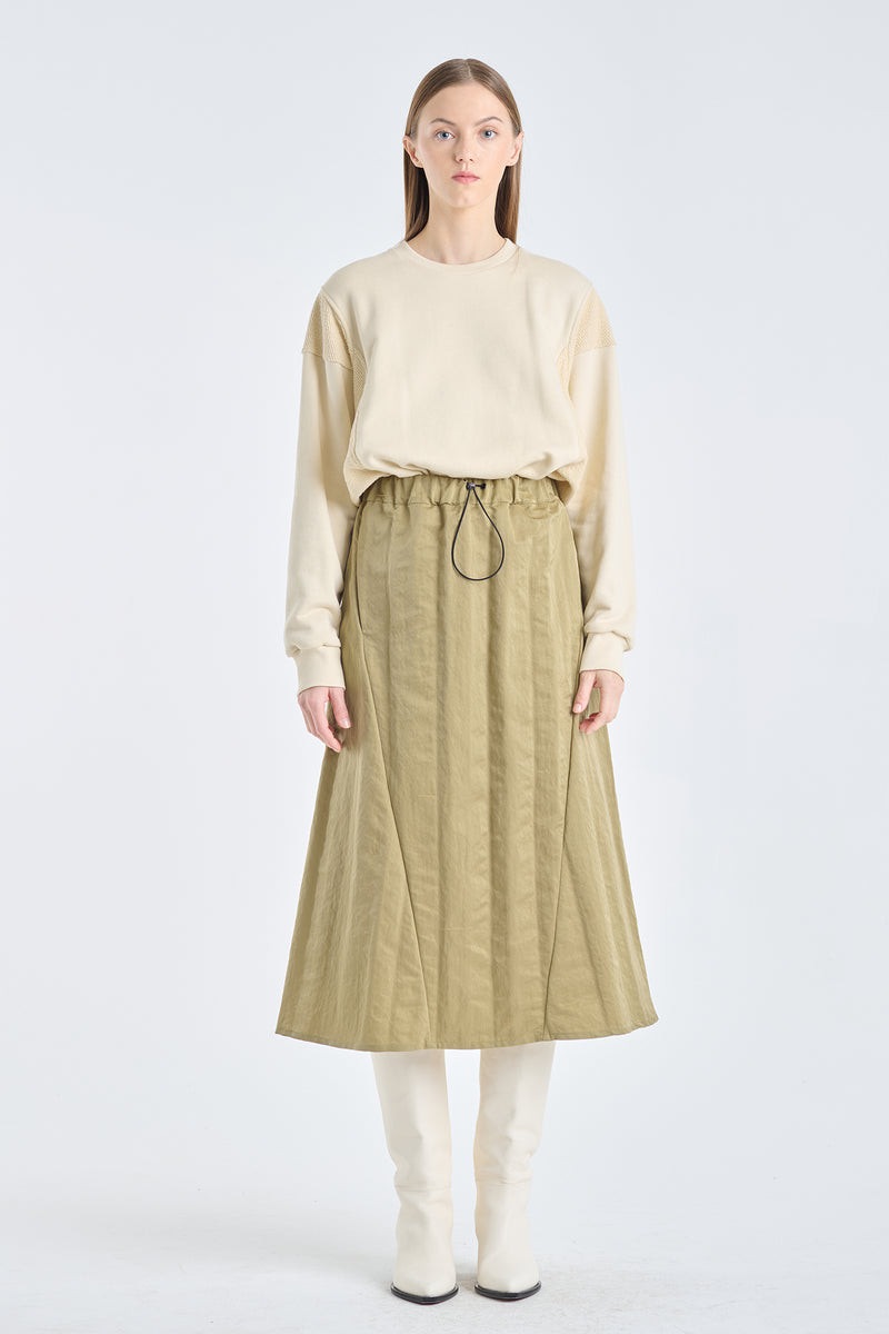 Gold & green nylon midi skirt
