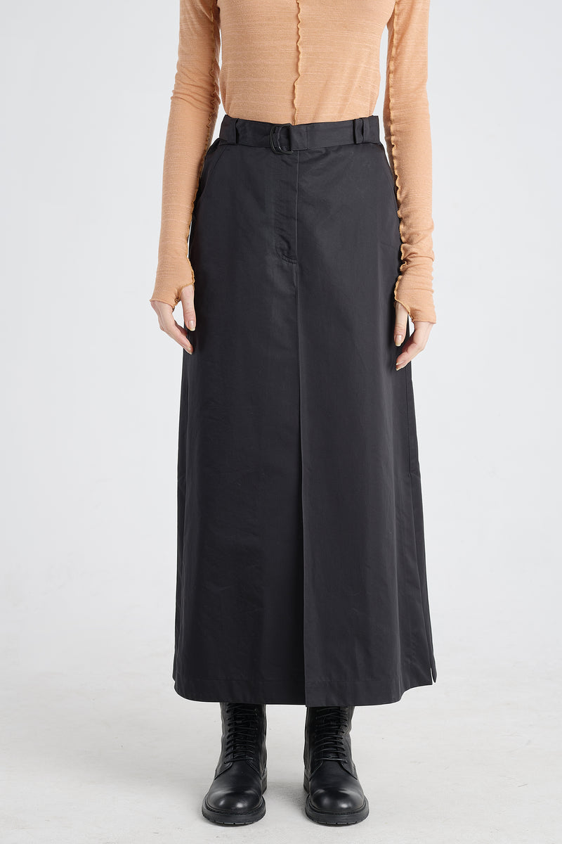 Black trench cotton blend skirt