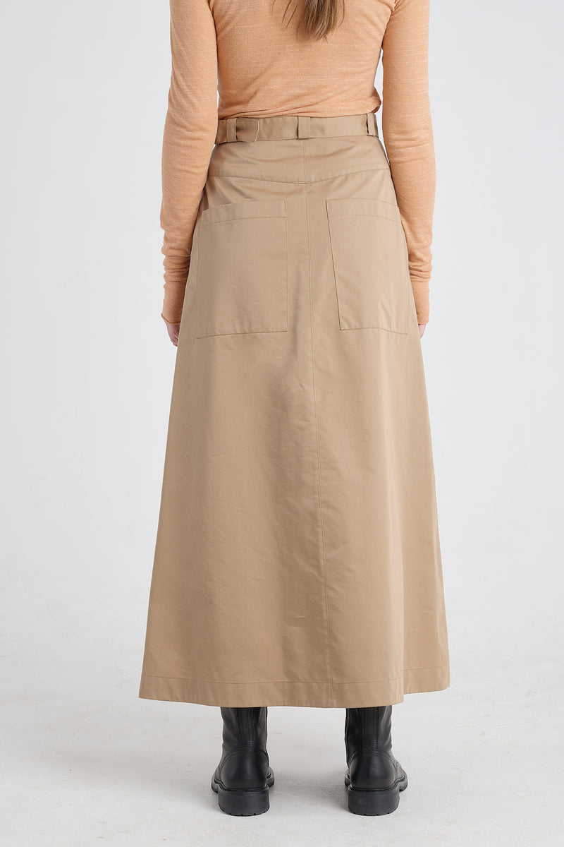 Camel trench cotton blend skirt