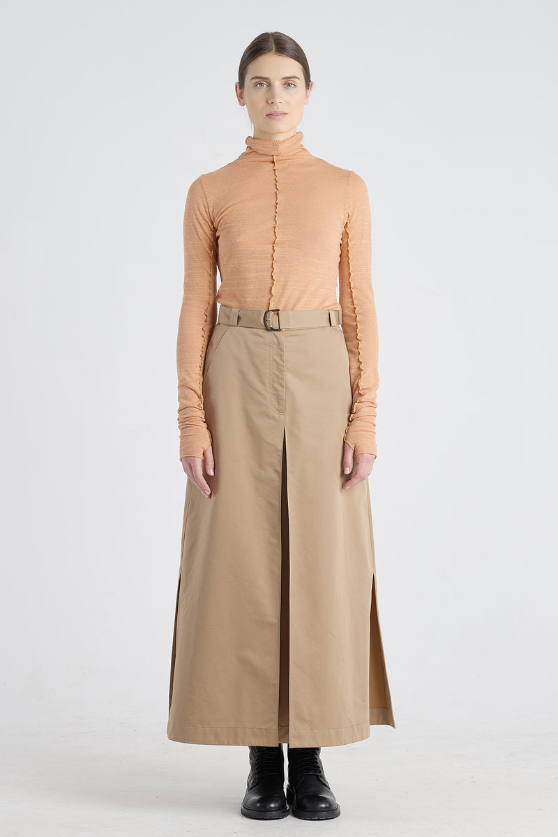 Camel trench cotton blend skirt