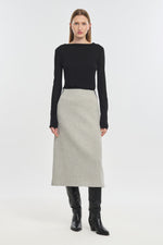 Light & dark grey textured wool midi skirt