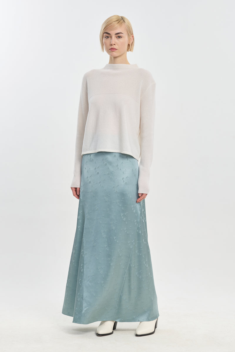 Light blue viscose jacquard fluid skirt