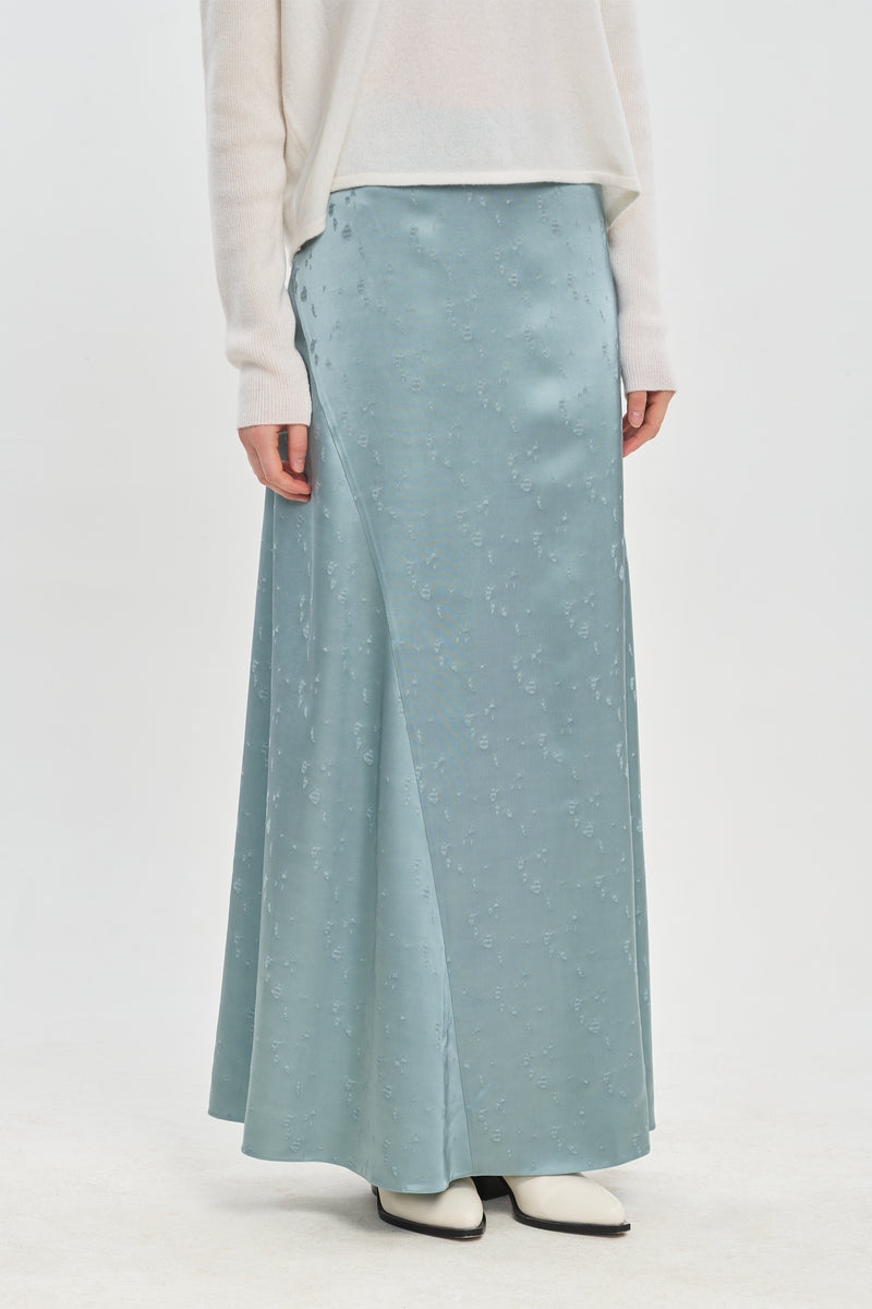 Light blue viscose jacquard fluid skirt