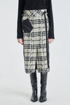 Check pencil skirt with fringe