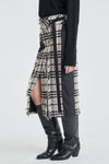 Check pencil skirt with fringe