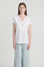 White light cotton double v-neck t-shirt