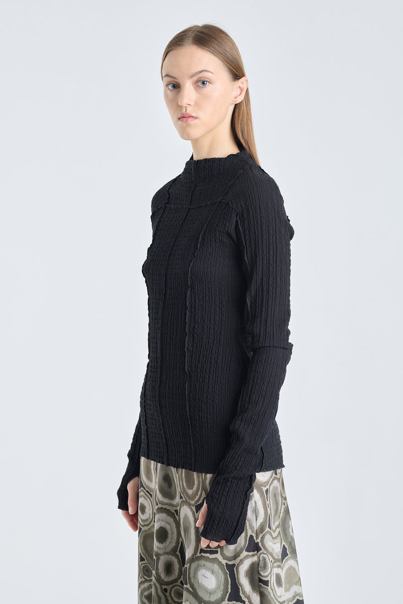 Black textured viscose turtleneck