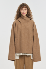 Brown wool jersey hooded sweatshirt