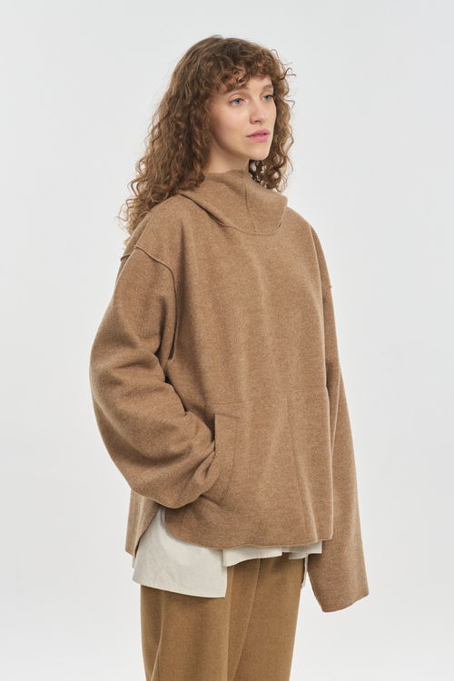 Brown wool jersey hooded sweatshirt