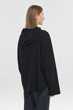 Black wool jersey hooded sweatshirt