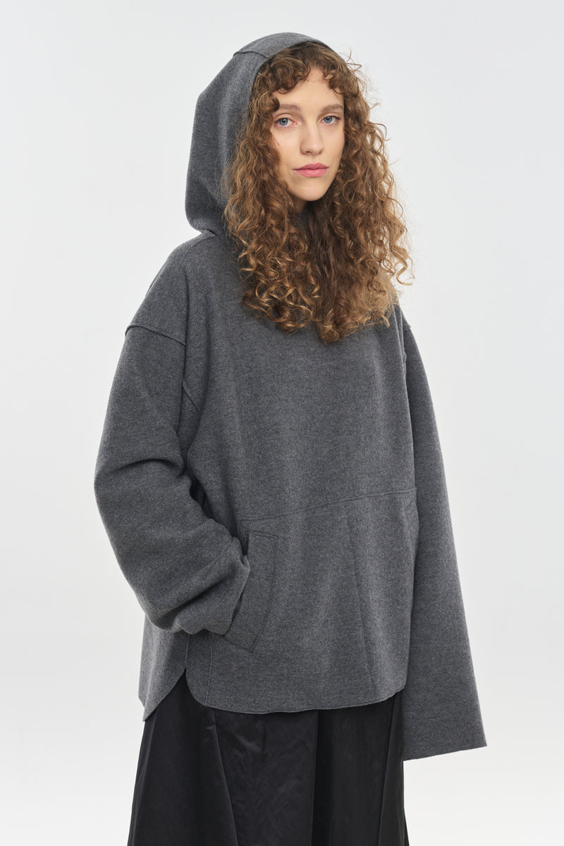 Grey wool jersey hooded sweatshirt