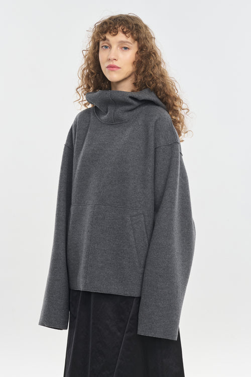 Grey wool jersey hooded sweatshirt