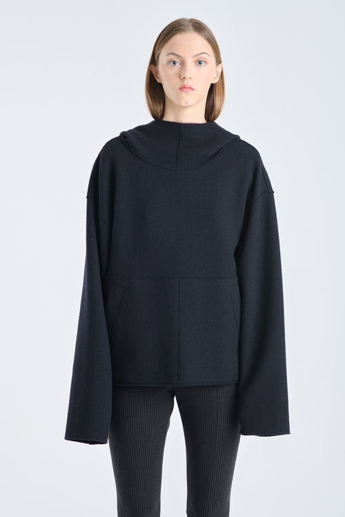 Black thick wool hoodie