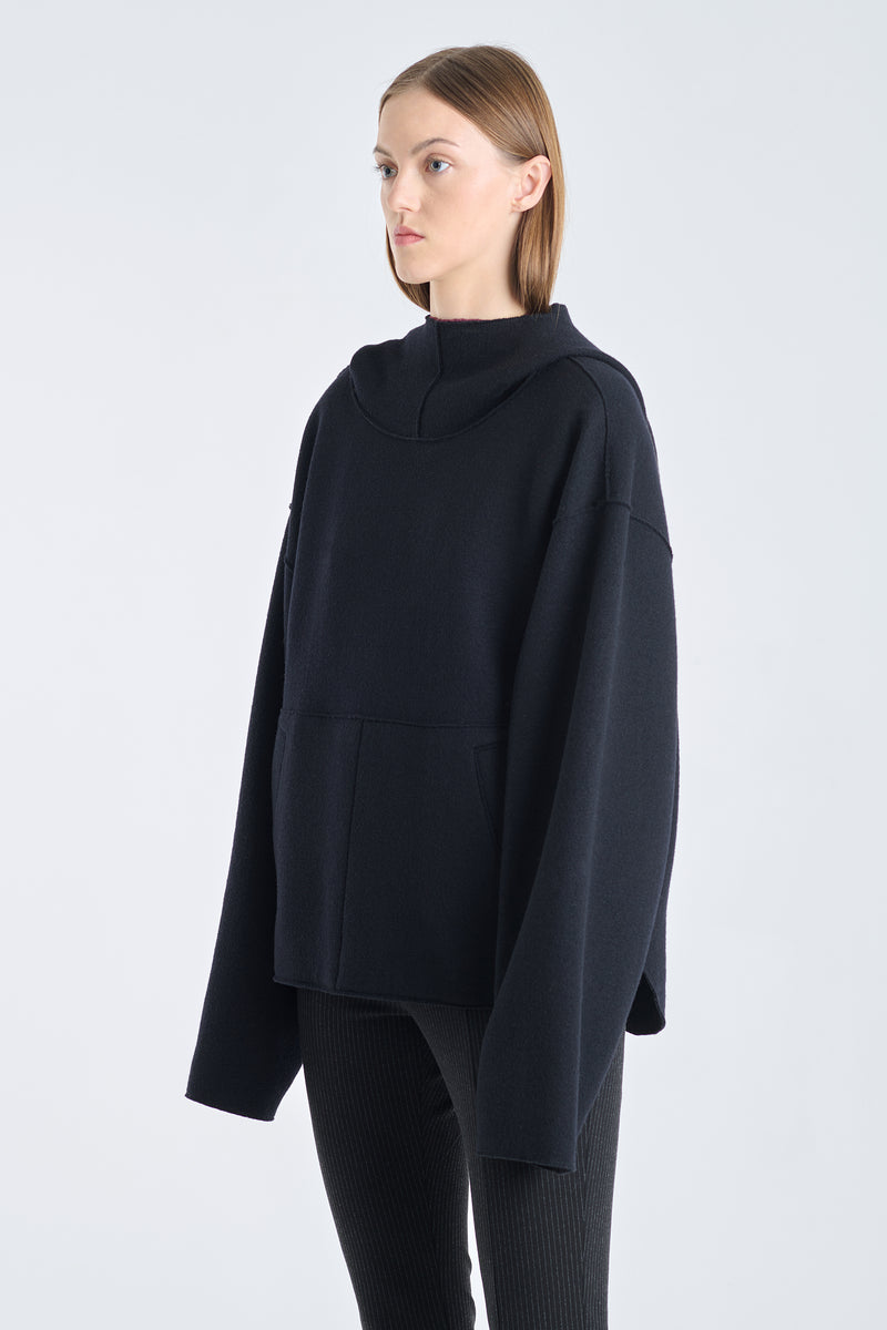 Black thick wool hoodie