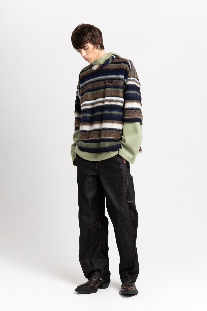 Striped mohair short sleeve sweatshirt