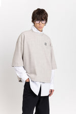 Grey stretch wool crepe short sleeve sweatshirt