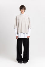 Grey stretch wool crepe short sleeve sweatshirt