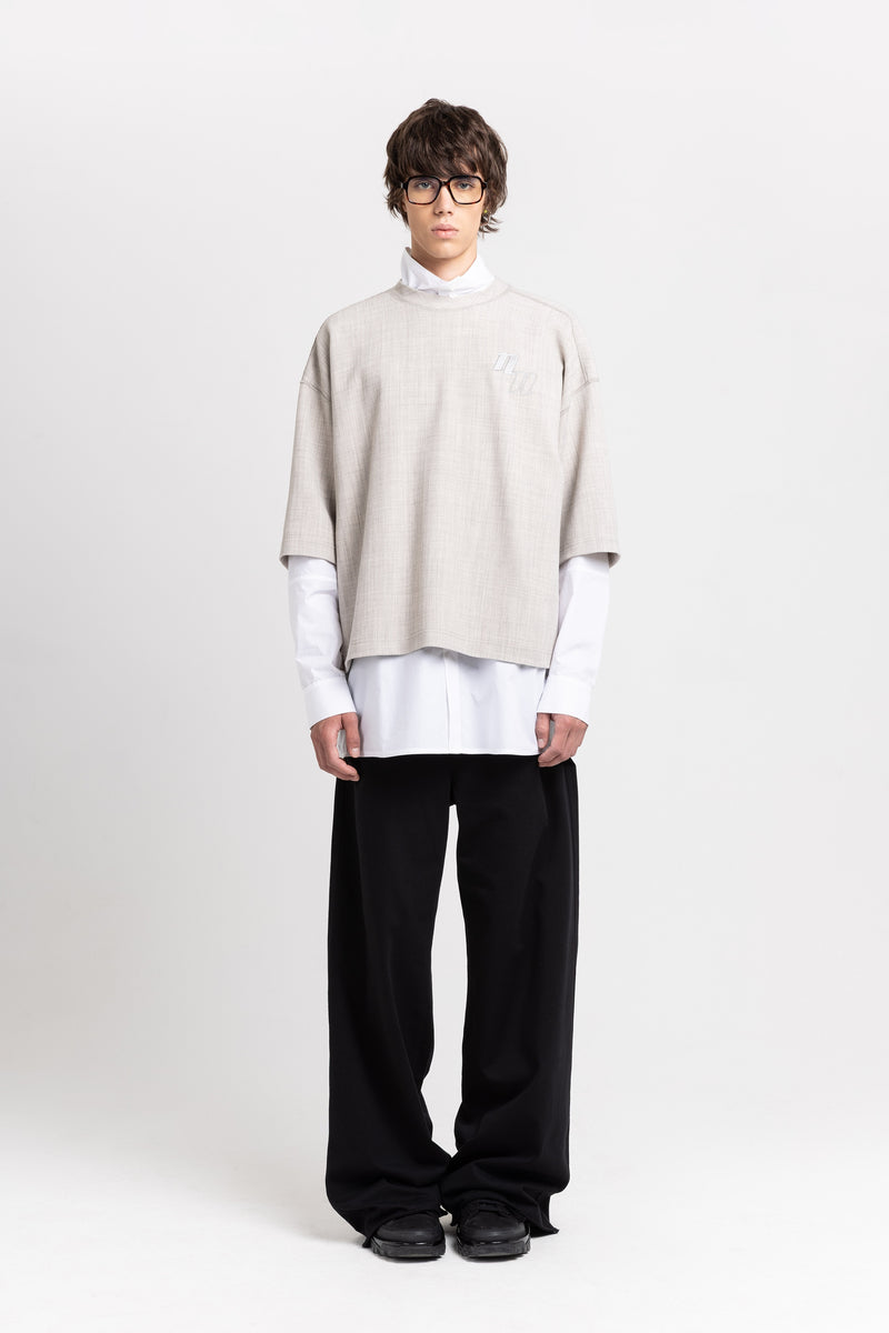 Grey stretch wool crepe short sleeve sweatshirt