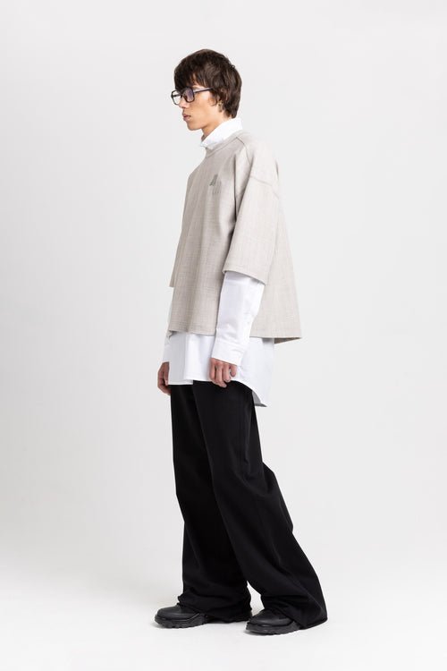 Grey stretch wool crepe short sleeve sweatshirt