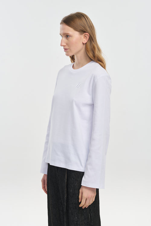 White heavy cotton embroidered long sleeve t-shirt