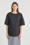 Black poplin and jersey structured t-shirt